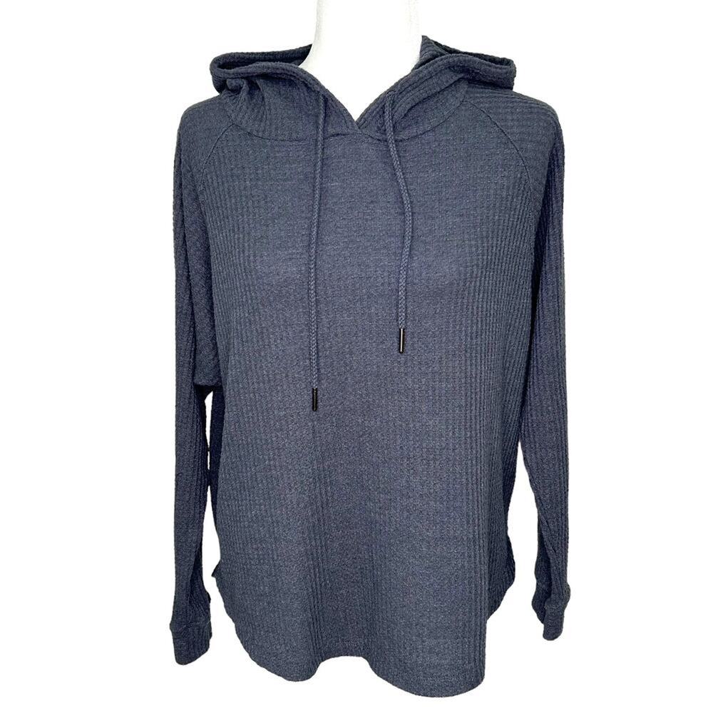 ZSupply Gray Thermal Waffle Knit Raglan Sleeve Pull Over Casual Hoodie
